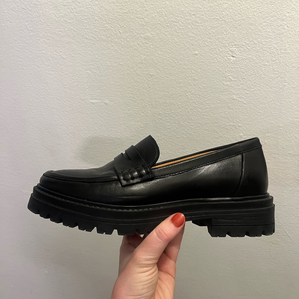 Sezane Smooth Black Albane Leather Loafers Size 38 - Picture 6 of 6